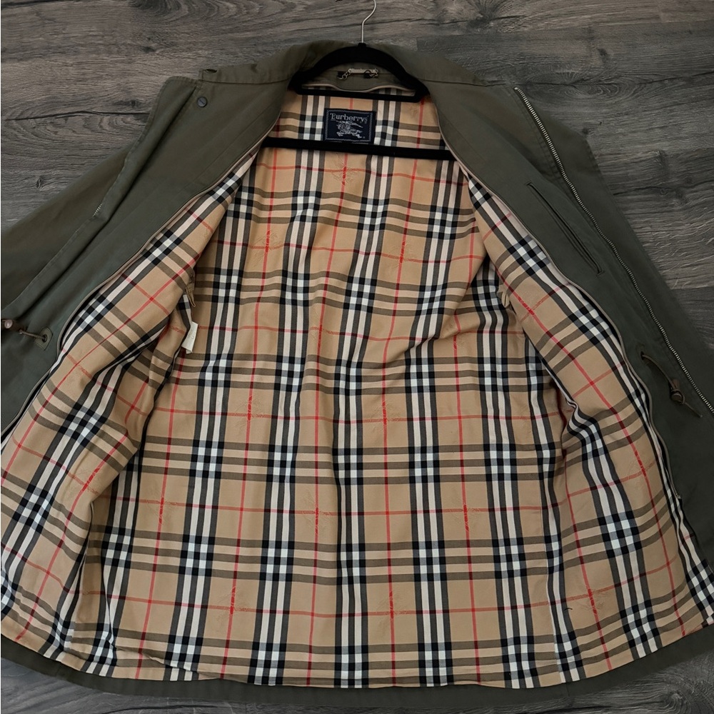 Burberry Olive Trench Coat with Check Lining